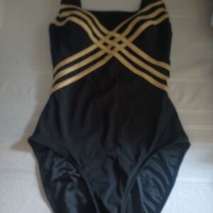Longitude Black and Gold Crisscross One Piece Swimsuit